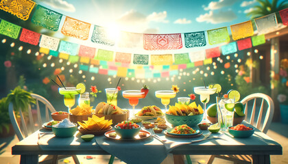 Festive Table Bursting with Color Under Vibrant Papel Picado