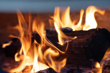 Foto op Aluminium 焚き火・薪を燃やす・キャンプ・暖炉イメージ © naka
