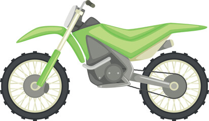 Green sport bike. Cartoon motorcycle. Transport icon