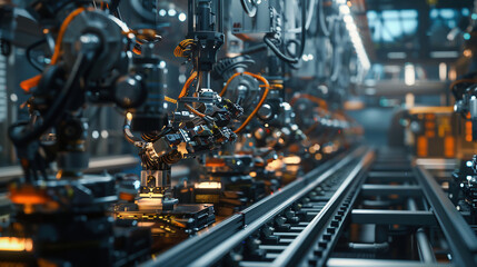 cyborg control robot assembly line in car factory