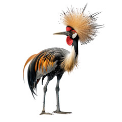 African crowned crane on isolated transparent background