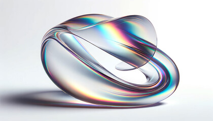 abstract amorphous shape of colorful transparent iridescent glass like liquid fluid isolated on white background.