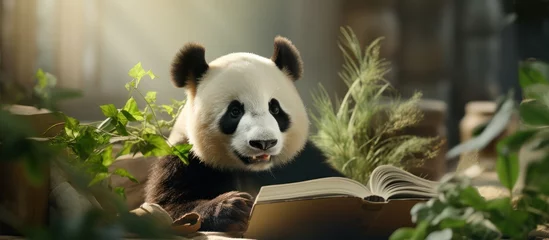 Zelfklevend Fotobehang view panda reading book, learning concept © GoDress