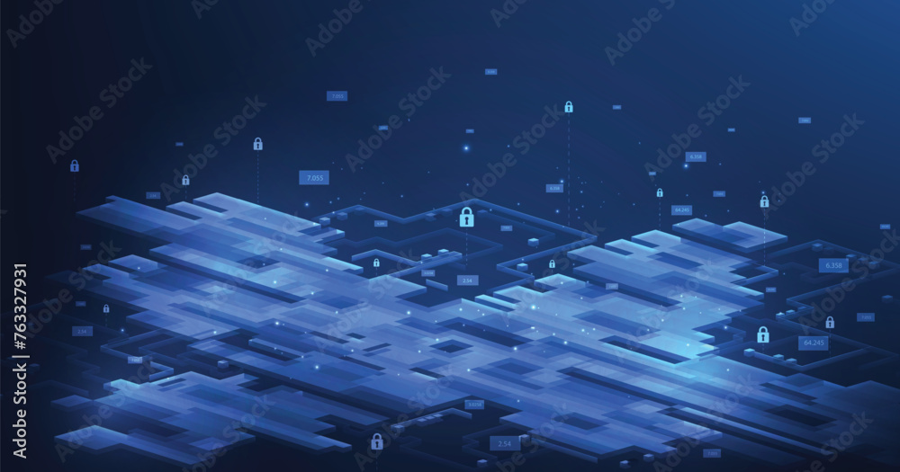 Poster Cyber data protection concept. Technology for online data access defense against hacker and virus. Technology security concept.