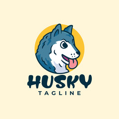 Husky dog head Logo mascot illustration Cartoon character vector