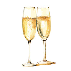 WATERCOLOR Champagne Art clipart isolated on white