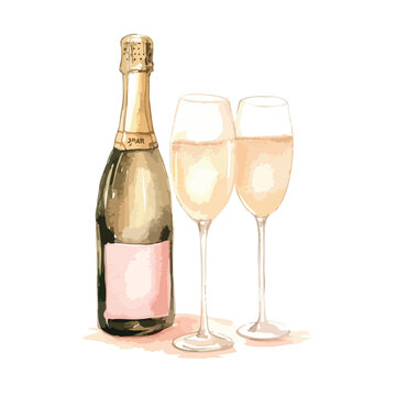 WATERCOLOR Champagne Art clipart isolated on white