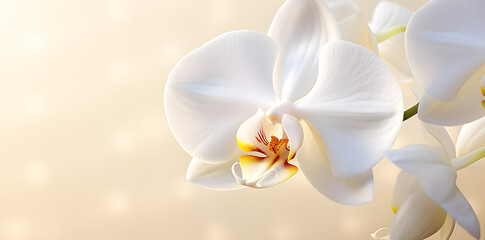 Obraz na płótnie Canvas White orchid closeup photo, pastel background