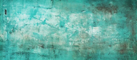 A close up of a green wall with a fluid aqua pattern resembling liquid art. The electric blue grunge texture showcases waterlike transparency and symmetry - obrazy, fototapety, plakaty