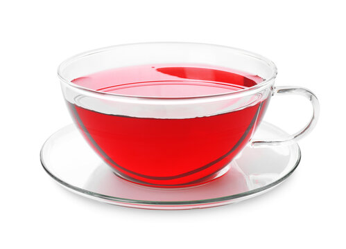 Cup of delicious cranberry tea isolated on white