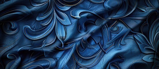 A close up of azure textile with a swirling pattern resembling an organism in water. The shades of...