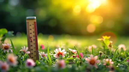 temperature measurement in spring time, ending winter - obrazy, fototapety, plakaty
