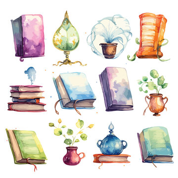 Watercolor Fantasy Books Clipart 