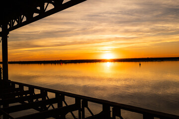 Sunset at The Rio Tinto Pier (Muelle de Rio Tinto) in Huelva,  Andalusia, Spain