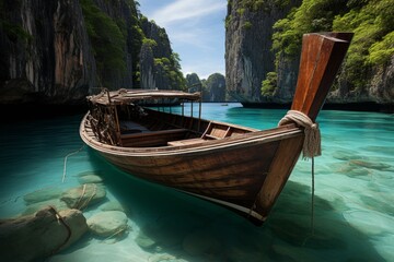 Cruise by boat through the picturesque landscapes of Thailand, exploring turquoise waters, lush greenery and sandy shores