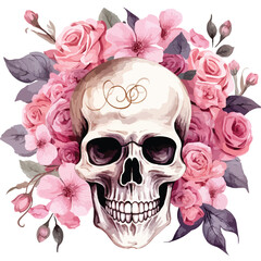 Watercolor Floral Skull Clipart 