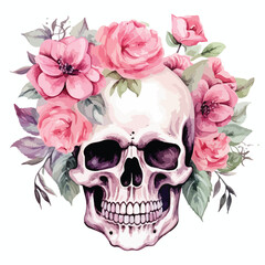 Watercolor Floral Skull Clipart 