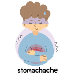 Stomachache 3 cute on a white background, vector illustration.