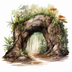 Watercolor Forest Cave Clipart 