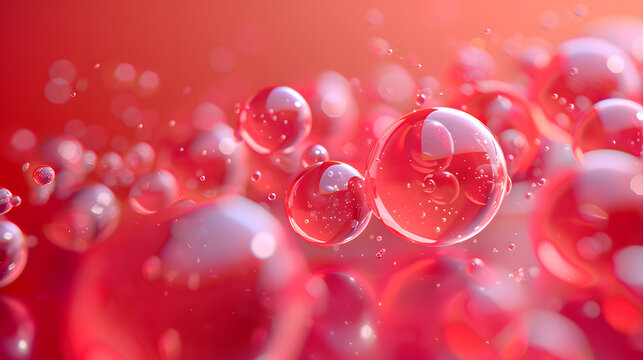 a world of red bubbles in 3D with a ground, clean background, reflection