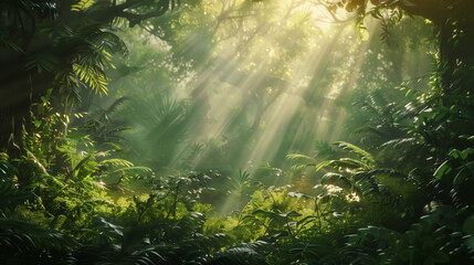 Obraz premium Light Beaming through Tropical Forest