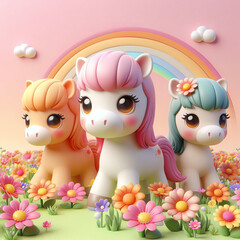 Obraz premium adorable and cute 3D fantasy horse animation design wallpaper and illustration