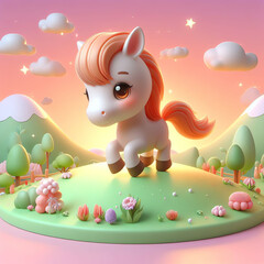 adorable and cute 3D fantasy horse animation design wallpaper and illustration