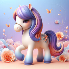 adorable and cute 3D fantasy horse animation design wallpaper and illustration