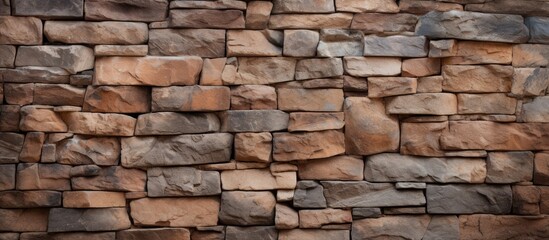 A detailed close up of a brown brick wall showcasing the intricate brickwork of rectangular bricks, made from composite materials like rock and natural bedrock