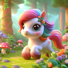 Fototapeta premium adorable and cute 3D fantasy horse animation design wallpaper and illustration