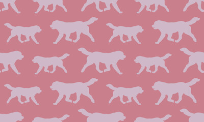 Running newfoundland dog isolated on a pink background. Seamless pattern. Endless texture. Design for wallpaper, fabric, print, template. Vector illustration.