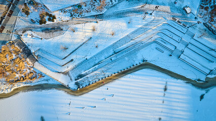 Aerial Winter Scene of St. Marys River and Promenade Park