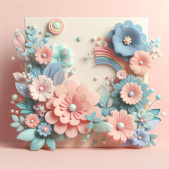 beautiful and cute flower 3D animate soft color design wallpaper and illustration