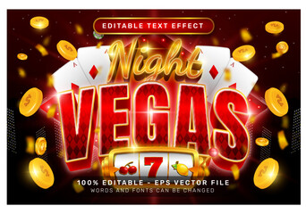 night vegas 3d text effect and editable text effect with slot machine illustration and light background