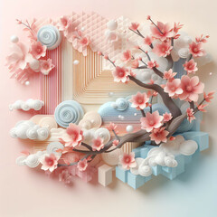 Fototapeta na wymiar beautiful and cute flower 3D animate soft color design wallpaper and illustration