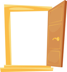 Open door. Cartoon wooden frame doorway icon