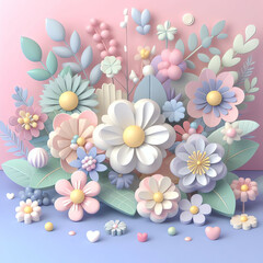 Fototapeta na wymiar beautiful and cute flower 3D animate soft color design wallpaper and illustration