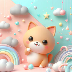 adorable and cute 3D animation kitten wallpaper design illustration and background for kids