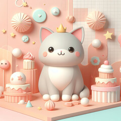 adorable and cute 3D animation kitten wallpaper design illustration and background for kids
