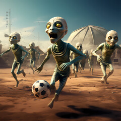 Alien creatures playing soccer. 