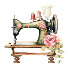 Watercolor Vintage Sewing Clipart 