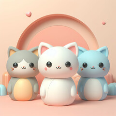 Obraz premium adorable and cute 3D animation kitten wallpaper design illustration and background for kids