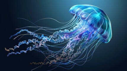 Jellyfish isolated on transparent background, nature, underwater, blue, animal, water, ocean, wildlife, medusa, aquatic, aquarium, tropical, life, marine
