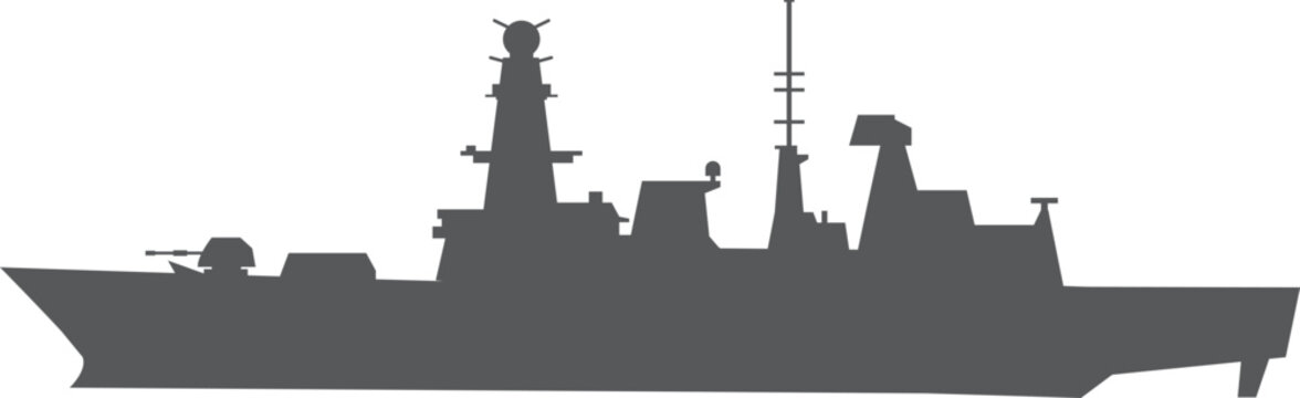gray warship silhouette, side view, naval vessel clip art preview