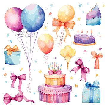 Watercolor Magical Birthday Party Clipart