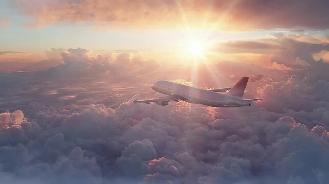 the plane flying above the clouds is so beautiful. seamless looping time-lapse virtual 4k video Animation Background.