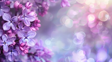 Soft lilac flowers on a dreamy, bokeh background with hues of purple and pink, symbolizing early summer and fragrant gardens.