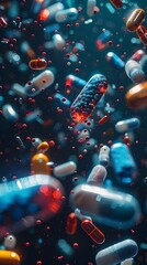 Colorful Assortment of Vibrant Pharmaceutical Capsules and Tablets Against Dark Background