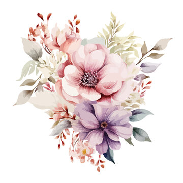 Watercolor Vintage Floral Clipart 