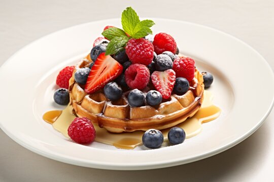 a waffle with berries on top and syrup on top